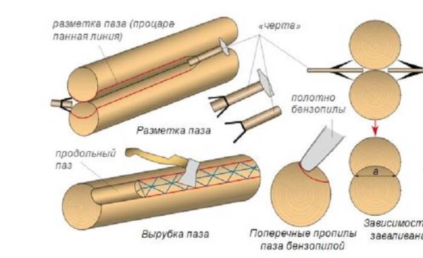 Разметка паза на бревнах